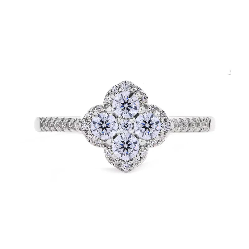 Moissanite Pave Clover Ring - 14K Gold