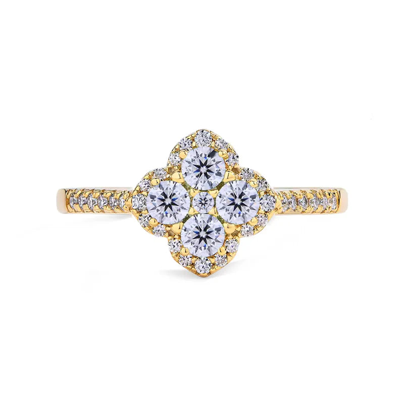 Moissanite Pave Clover Ring - 14K Gold