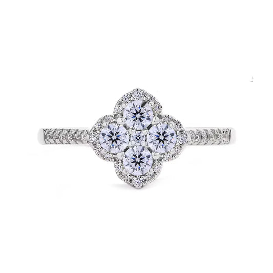 Moissanite Pave Clover Ring - 14K Gold